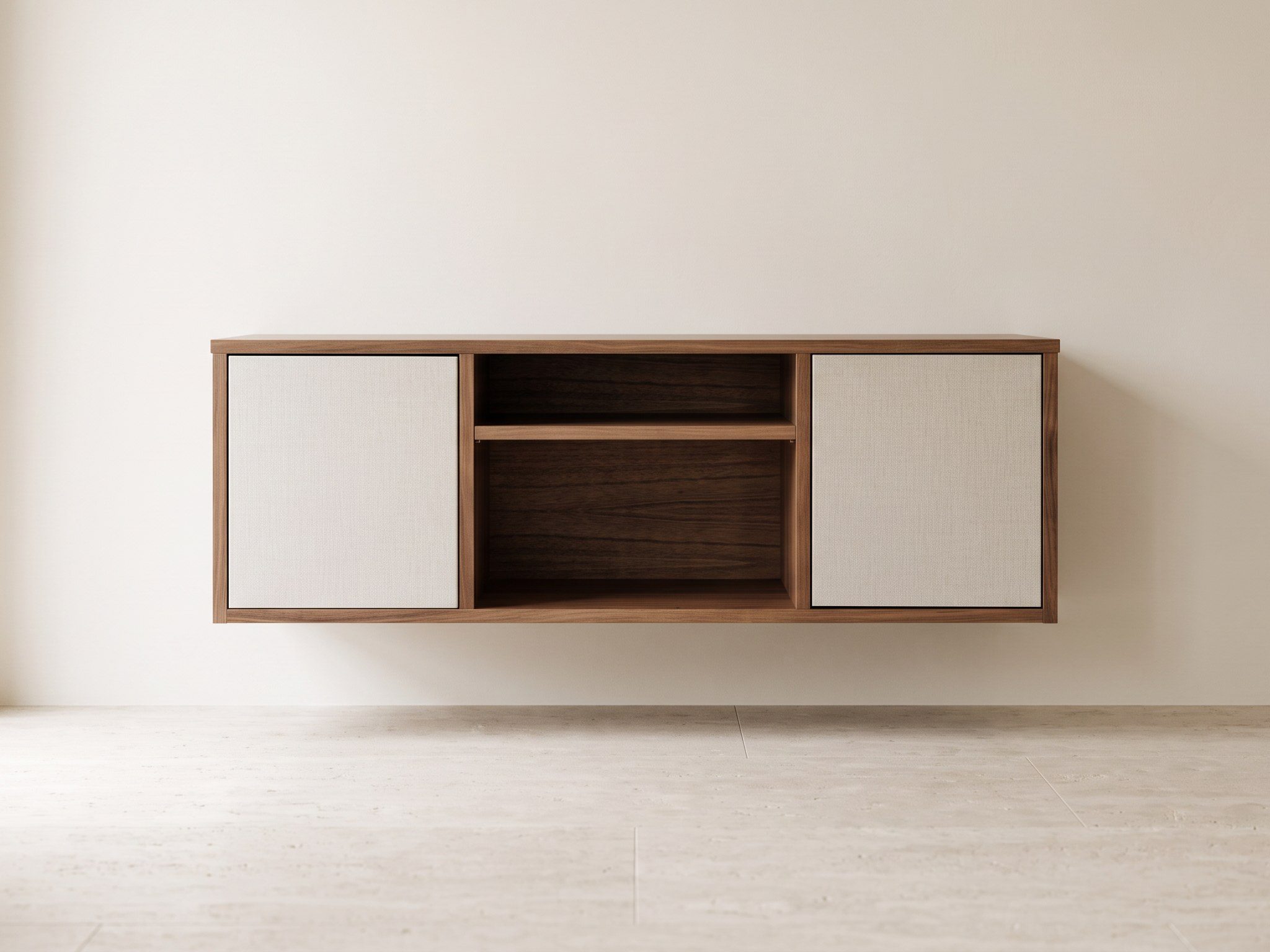 AHLER Lowboard, Nussbaum mit Fronten in F416 Textil Beige